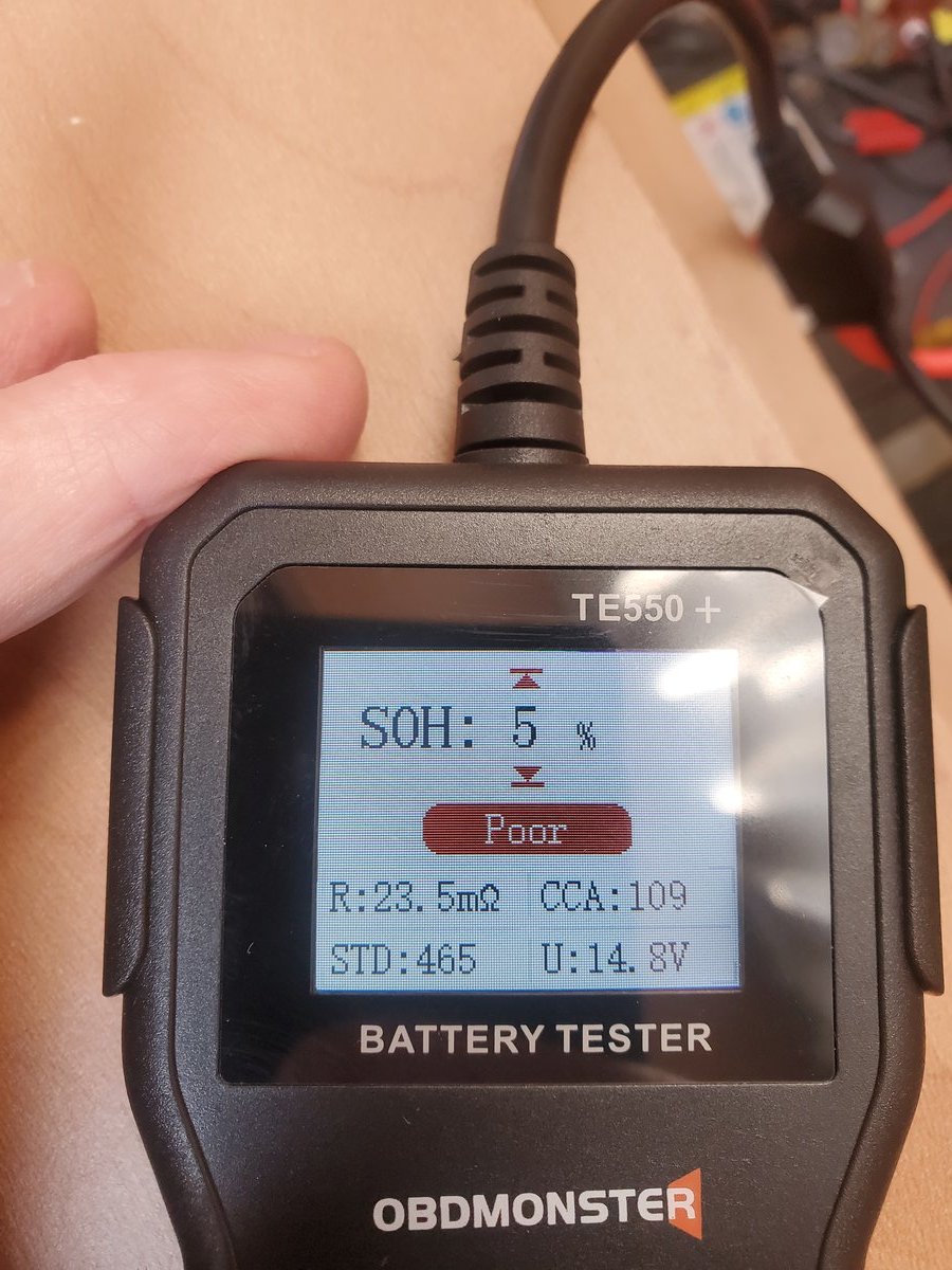 Accutester toont SOH 5% - accu aan het einde van zijn leven